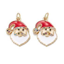 Рождественские тематические латунные подвески с микропаве и фианитами, с эмалью и кольцом для прыжков, долговечный, Дед Мороз