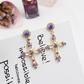 Personality Pearl Diamond Earrings Fashion Baroque Girls Crystal Cross Earrings Feminine