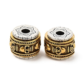 Perlas de aleación de estilo tibetano enchapadas en estante., sin plomo y cadmio, columna con calavera y loto
