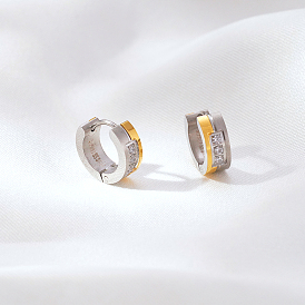 Two Tone 304 Stainless Steel Micro Pave Cubic Zirconia Hoop Earrings for Women