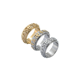 Mantra Stainless Steel Rotatable Finger Ring, Fidget Spinner Ring for Calming Worry Meditation