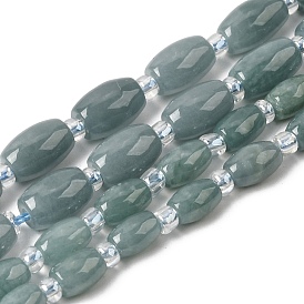 Бусы из натурального мьянманского жадеита, со стеклянными бусинами, рис