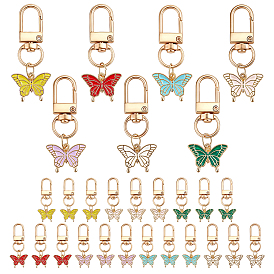 28шт 7 цвета бабочки сплава эмали подвески украшения, с поворотными застежками сплава
