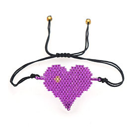 Miyuki Seed Braided Bead Bracelet, Heart Friendship Bracelet for Women