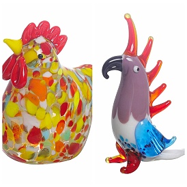 Handmade Lampwork Animal Display Decorations, for Home Decoration, Hen/Parrot