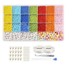 DIY Jewelry Making Kits, Including Glass Seed Beads, Acrylic Beads, Elastic Crystal Thread, Tweezers, Scissors, Plastic Test Tube, Steel Beading Needles, Alloy Clasps  and Iron Rings
