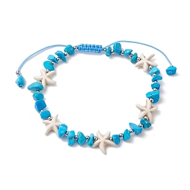 Perles turquoise synthétiques avec bracelet de cheville en magnésite naturelle, bracelet de cheville à breloques étoile de mer et tortue pour femme