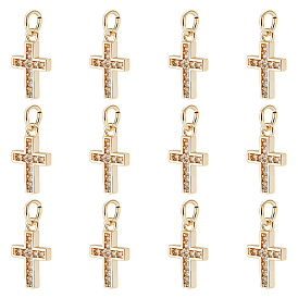 12подвески из латуни с микропаве из кубического циркония, крестик, долговечный, без свинца и без кадмия, с целью перехода в кольце
