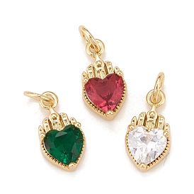 Brass Inlaid Clear Cubic Zirconia Charms, Real 18K Gold Plated, Lead Free & Cadmium Free, Heart