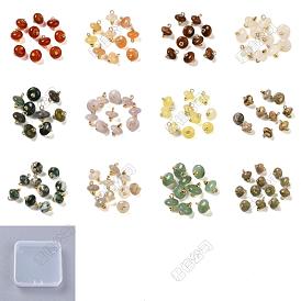 48piezas 12 estilos dijes de rondelle de piedras preciosas mixtas con aros de latón chapados en rejilla, real 18 k chapado en oro, larga duración plateado, mezclado teñido y sin teñir