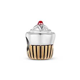TINYSAND 925 Sterling Silver Birthdays Cupcake Charm European Beads, Large Hole Beads, 11.82x9.45x9.38mm, Hole: 4.55mm