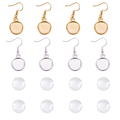 Diy pendiente haciendo, con hallazgos de pendientes de gancho de aleación, con pasadores de bronce y cabujones de vidrio transparente