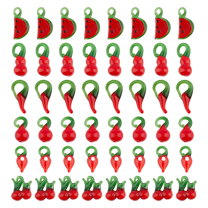 48Pcs 6 Styles Handmade Lampwork Pendants, Mixed Shapes