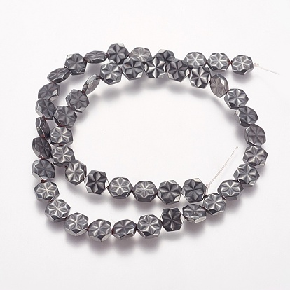 Electroplated Non-magnetic Synthetic Hematite Beads Strands, Grade AA, Hexagon with Flower