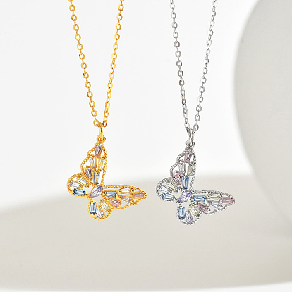 925 Sterling Silver Colorful Butterfly Pendant Necklaces for Women, Elegant Summer Jewelry Accessory