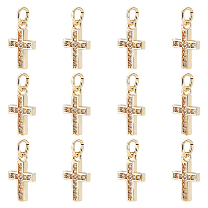 12подвески из латуни с микропаве из кубического циркония, крестик, долговечный, без свинца и без кадмия, с целью перехода в кольце