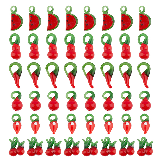 48Pcs 6 Styles Handmade Lampwork Pendants, Mixed Shapes