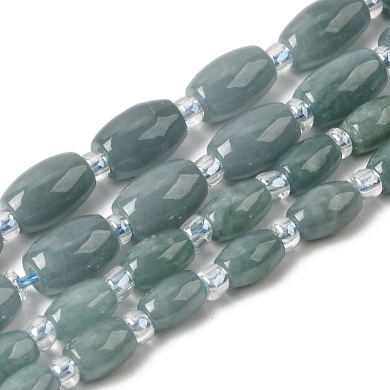 Бусы из натурального мьянманского жадеита, со стеклянными бусинами, рис