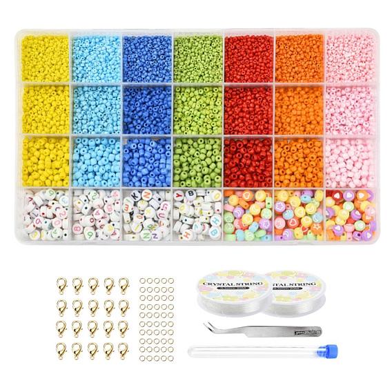 DIY Jewelry Making Kits, Including Glass Seed Beads, Acrylic Beads, Elastic Crystal Thread, Tweezers, Scissors, Plastic Test Tube, Steel Beading Needles, Alloy Clasps  and Iron Rings