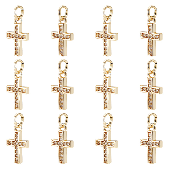 12подвески из латуни с микропаве из кубического циркония, крестик, долговечный, без свинца и без кадмия, с целью перехода в кольце