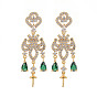 Brass Micro Pave Clear Cubic Zirconia Stud Earring Findings, for Half Drilled Beads, Nickel Free, Cloud
