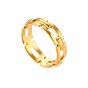 Minimalist Stainless Steel 18K Gold Plated Geometric Chain Ring with Hollow Rectangle Design