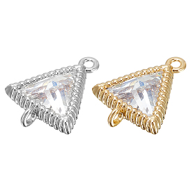 20Pcs 2 Colors Brass Links, with Cubic Zirconia, Lead Free & Cadmium Free & Nickel Free, Triangle