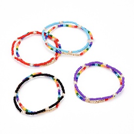 Glass Seed Beads Stretch Bracelets, with Brass Beads