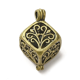 Tibetan Style Hollow Out Brass Pendants, Cube with Flower Pattern