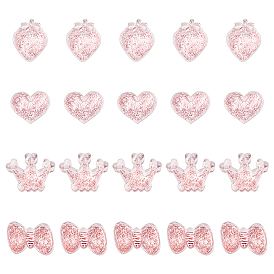 CHGCRAFT 24Pcs 4 Style Transparent Resin Cabochons, with Glitter Powder, Heart & Strawberry & Bowknot & Crown
