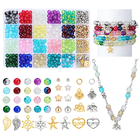 Diy schmuck machen Kit, einschließlich Legierungsanhänger, CCB-Kunststoff- und Glasperlen, Messing Ringe springen, Mischformen