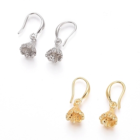 Brass Micro Pave Cubic Zirconia Earring Hooks, Ear Wire, For Half Drilled Beads, Long-Lasting Plated
