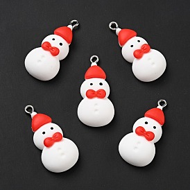 Christmas Opaque Resin Pendants, with Platinum Tone Iron Loops, Snowman Charm