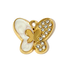 304 нержавеющей стальной эмали подвески, бабочки прелести, с блестящей пудрой и стразами, ионное покрытие (ip), реальный 18 k позолоченный