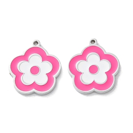 304 Stainless Steel Charms, with Enamel, Flower Charm