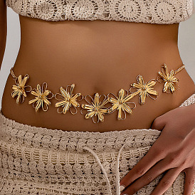 Summer Alloy Hollow Flower Link Chain Belts for Women