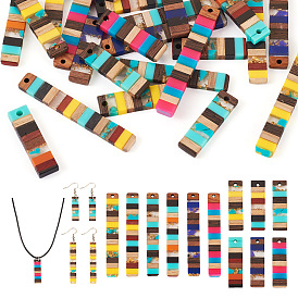 24 шт. 12 стили, полупрозрачная смола и ореховое дерево, большие подвески, золотой фольгой, прямоугольный шарм