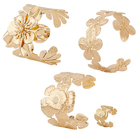 3 стильные браслеты-манжеты с цветочным узором из сплава и наборы колец для женщин