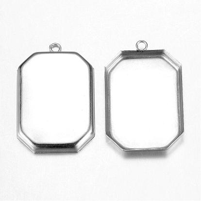304 Stainless Steel Pendant Cabochon Settings, Plain Edge Bezel Cups, Octagon