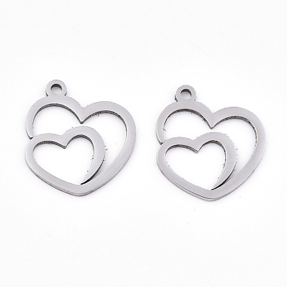 Pendentifs en acier inoxydable, Coupe au laser, creux, coeur avec le coeur