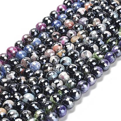 Гальванические нити из натурального огненного агата с кракле, круглые бусины, окрашенная и подогревом, граненый (128 граней)