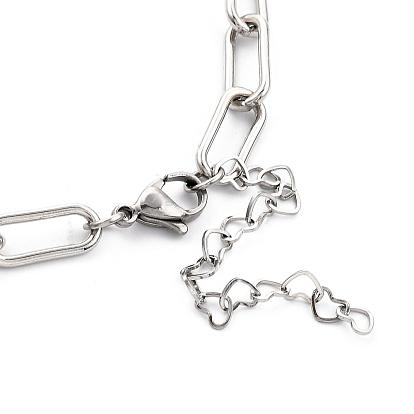 Iron Paperclip Chain Necklaces, with 304 Stainless Steel Heart Link Chains & Lobster Claw Clasps