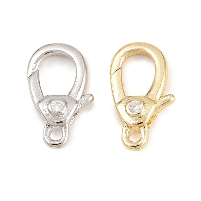 Brass Micro Pave Clear Cubic Zirconia Swivel Lobster Claw Clasps, Swivel Snap Hook, Cadmium Free & Lead Free, Long-Lasting Plated, Rack Plating
