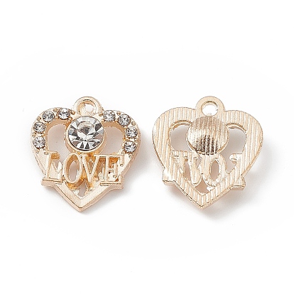 Alloy Crystal Rhinestone Pendants, Heart with Word Love Charms