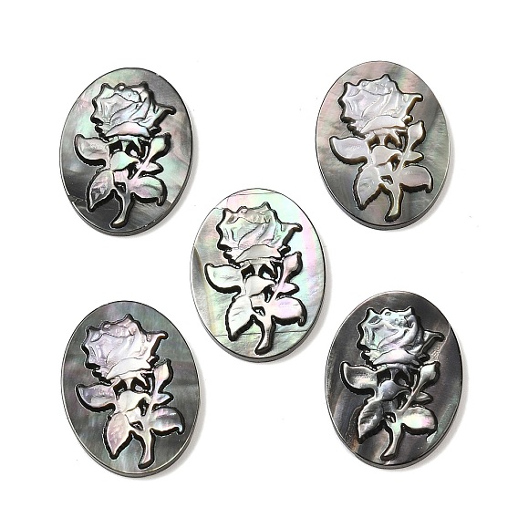 Натуральная черная ракушка для губ с резными кабошонами, овальные с цветком