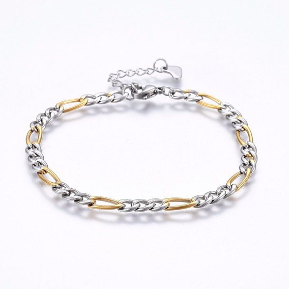 304 из нержавеющей стали Figaro цепи браслеты, с карабин-лобстерами 