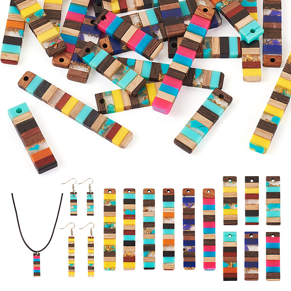 24 шт. 12 стили, полупрозрачная смола и ореховое дерево, большие подвески, золотой фольгой, прямоугольный шарм