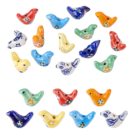 14шт 7 цвета фарфоровые бусины ручной работы, пастельный фарфор, птица