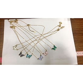 Brass Pendant Necklaces, with Glass and 304 Stainless Steel Lobster Claw Clasp, Butterfly
