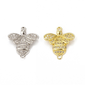 Brass Micro Pave Cubic Zirconia Connector Charms, Bees